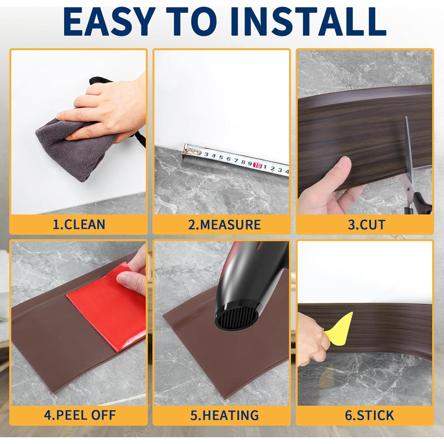 Moldura de Zócalo Flexible Autoadhesiva Heonay 4" x 6.1m Roble Marrón