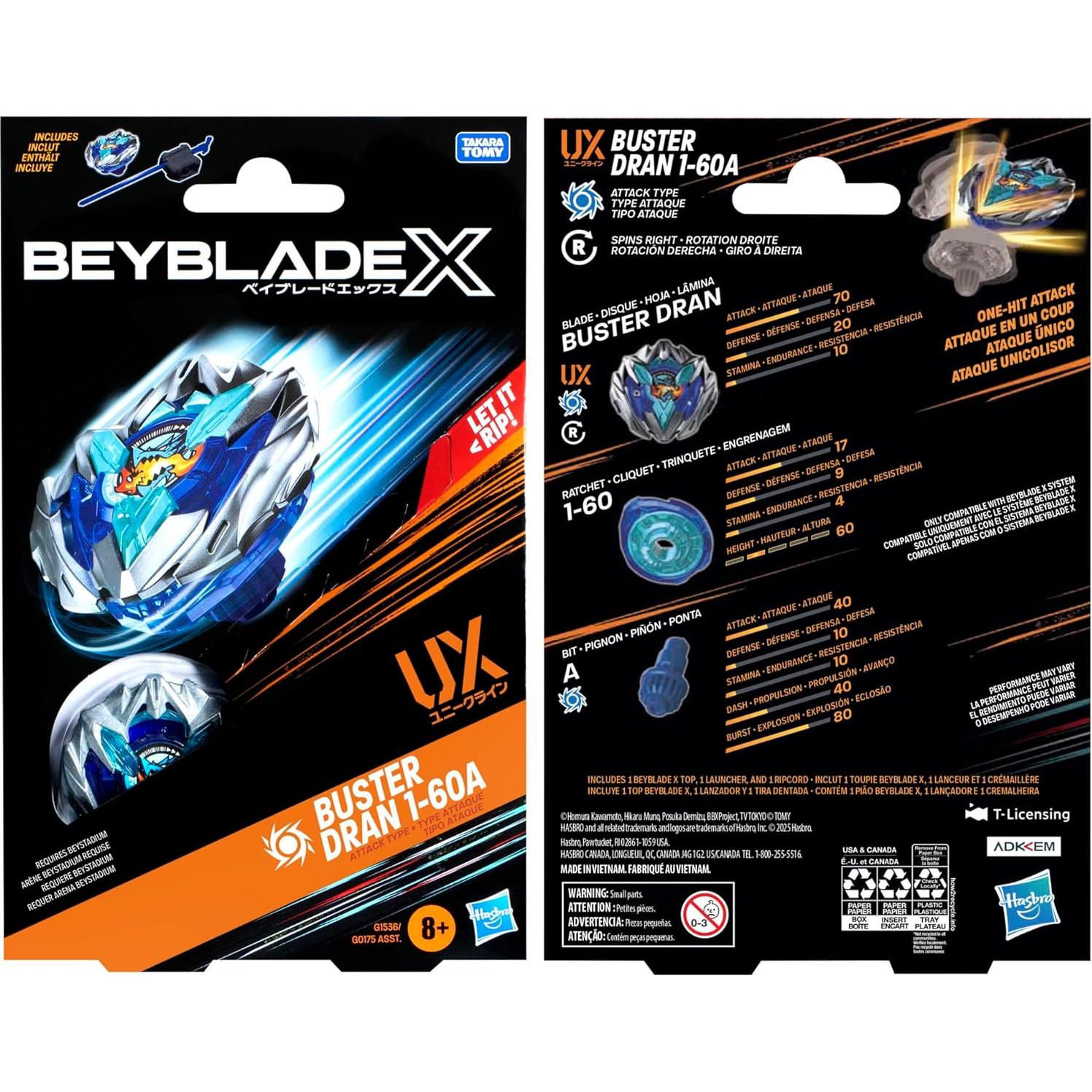 Beyblade X Buster Dran 1-60A UX Tipo Ataque con Lanzador