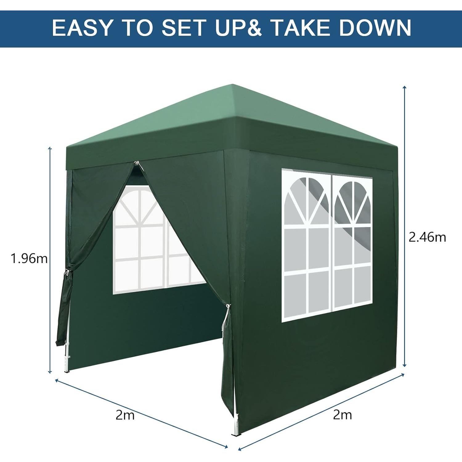 Gazebo Plegable Bonnlo 2m x 2m Verde con Paredes Laterales