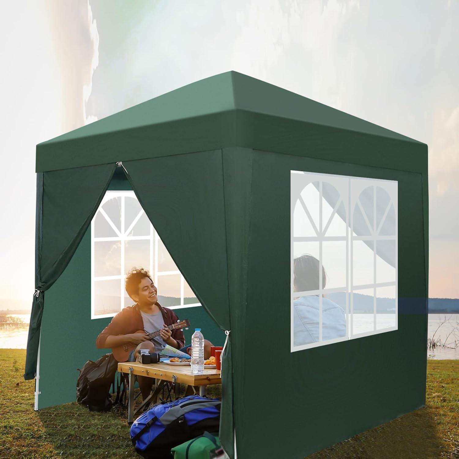 Gazebo Plegable Bonnlo 2m x 2m Verde con Paredes Laterales