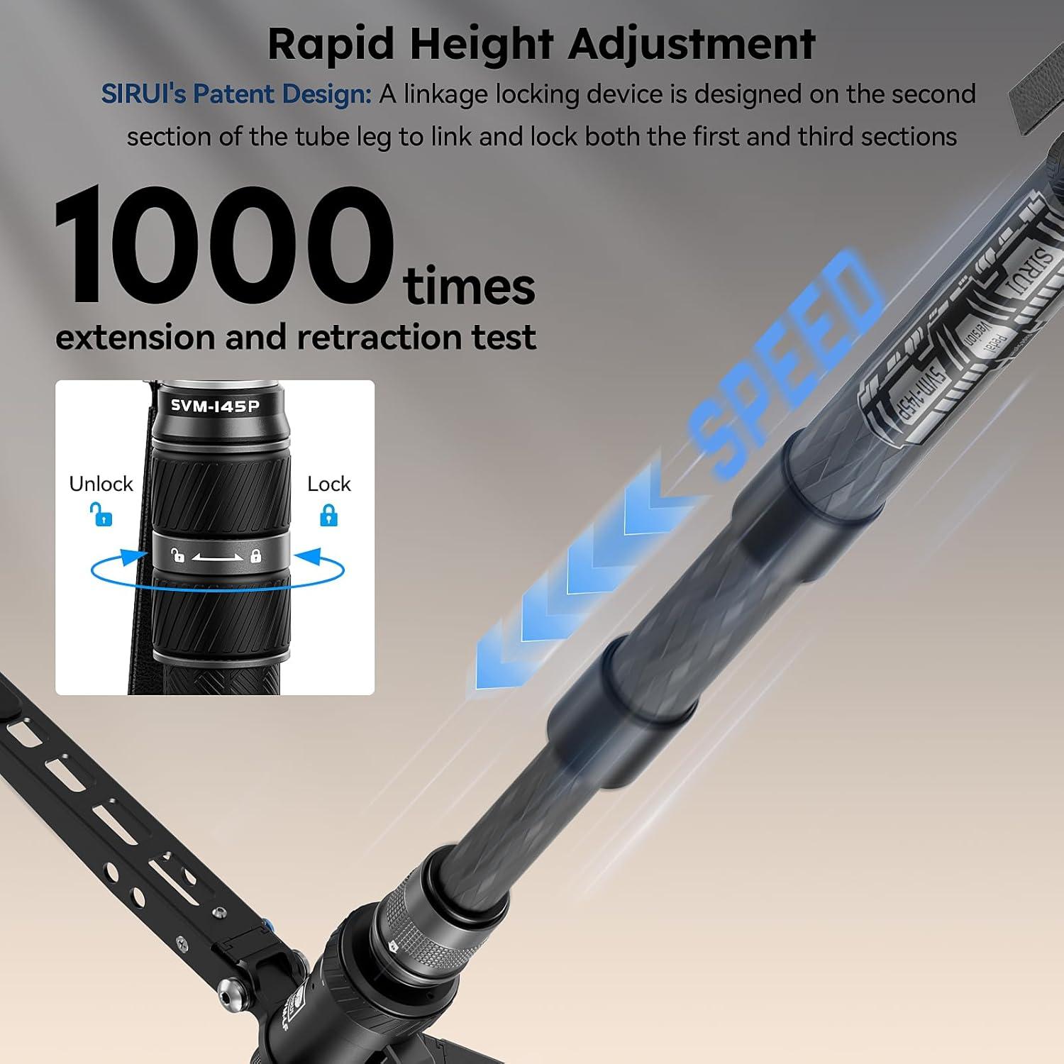 Monopod SIRUI SVM-145P de Fibra de Carbono 1.49kg con Pedal