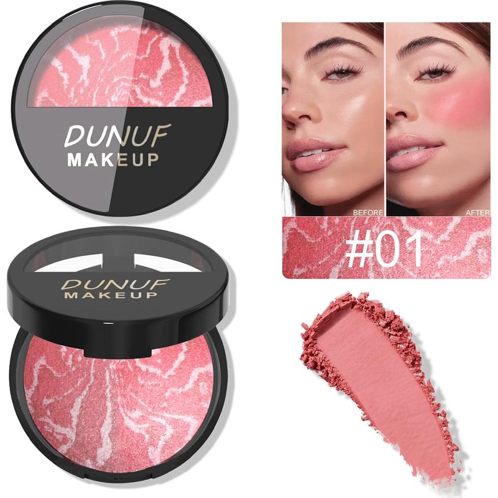 Rubor Marmoleado Horneado FeiCuiYun 2-en-1 Crema Rosa