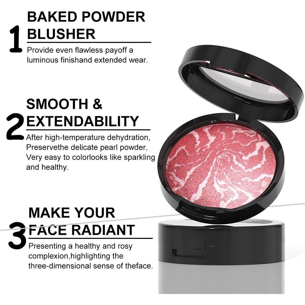 Rubor Marmoleado Horneado FeiCuiYun 2-en-1 Crema Rosa