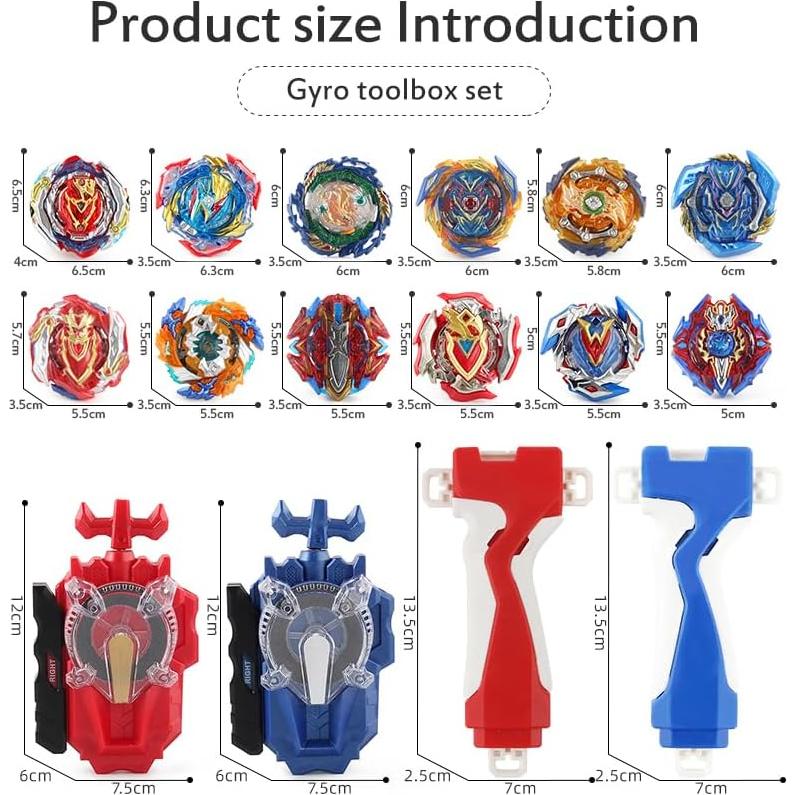 Juego de 12 Gyros Bey Battling Burst CaKaBeys con Lanzadores