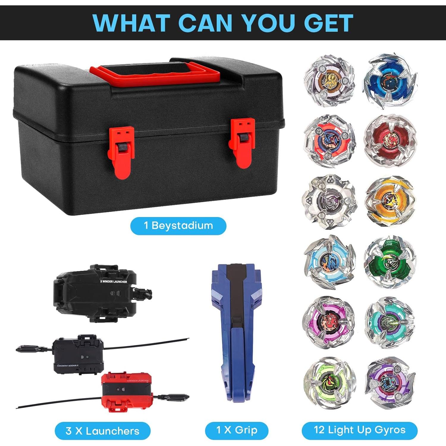 Conjunto de Trompos Giratorios DEZAWRTY con Lanzadores y Caja