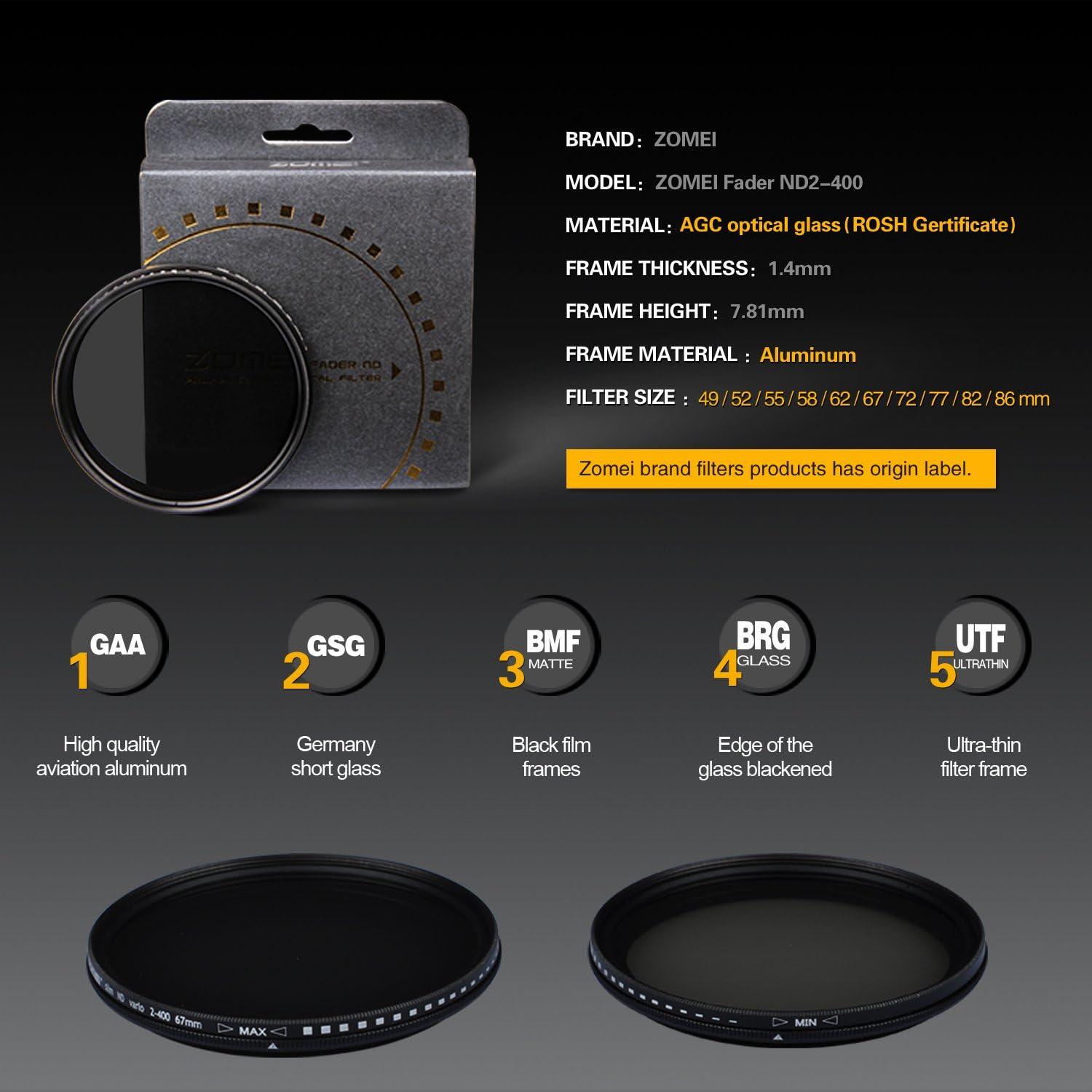 Filtro de Densidad Neutra Variable Zomei ND2-ND400 49mm