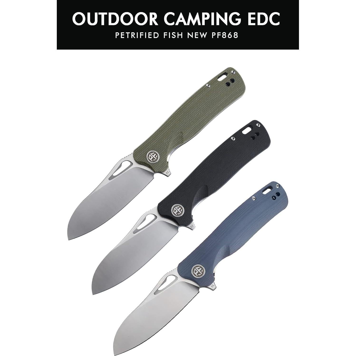 Cuchillo Plegable EDC Pez Petrificado PF868, 20.32 cm, D2