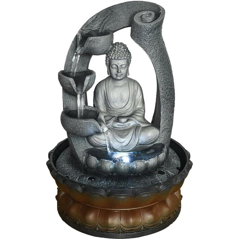 Fuente de Agua Buda 28 cm BBabe Gris LED para Interior