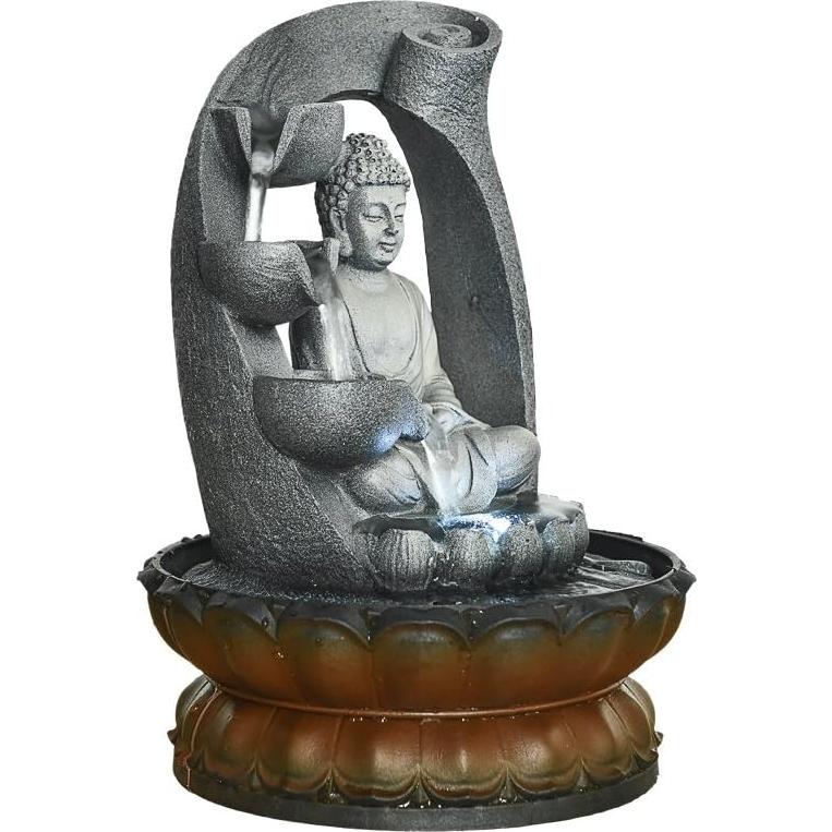 Fuente de Agua Buda 28 cm BBabe Gris LED para Interior