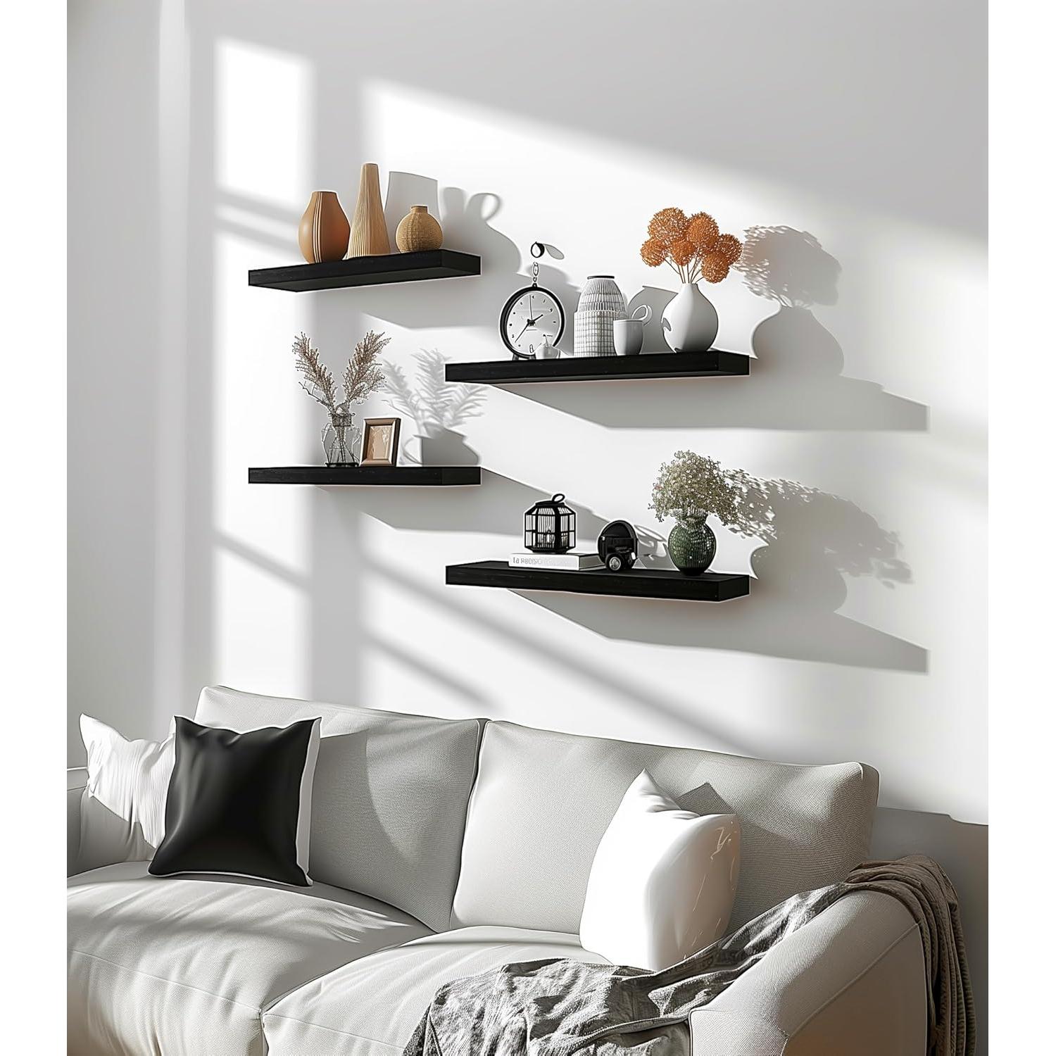 Estantes Flotantes de Madera PHPH, Juego de 6 Negros 43 cm