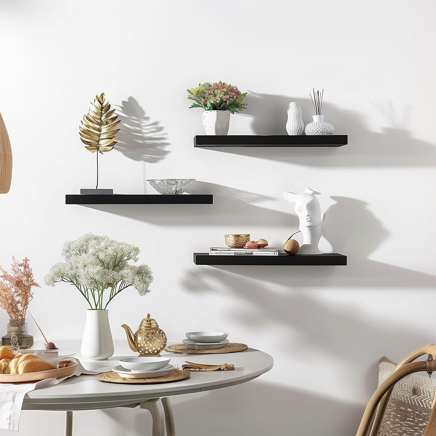 Estantes Flotantes de Madera PHPH, Juego de 6 Negros 43 cm