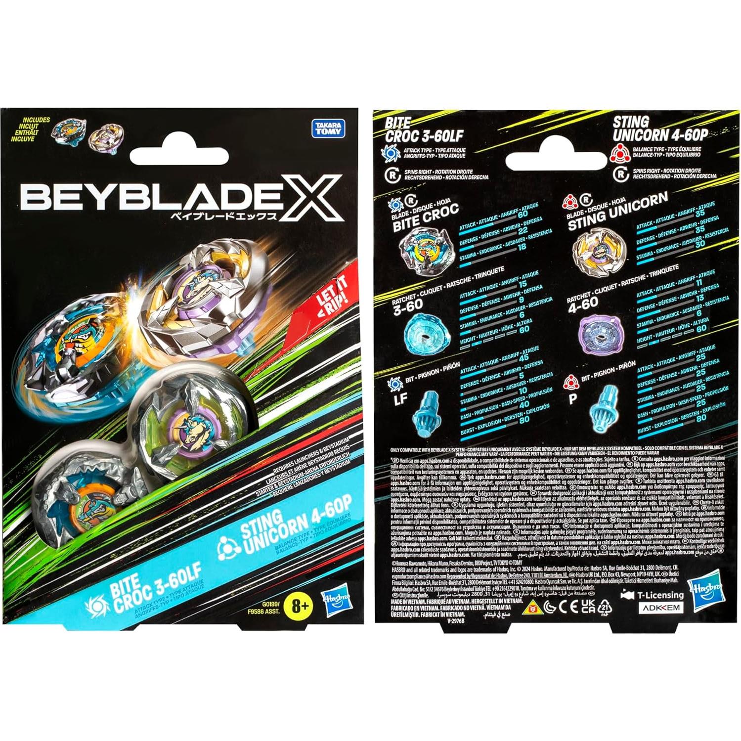 Set Beyblade X Bite Croc y Sting Unicorn - 2 Tops de Batalla