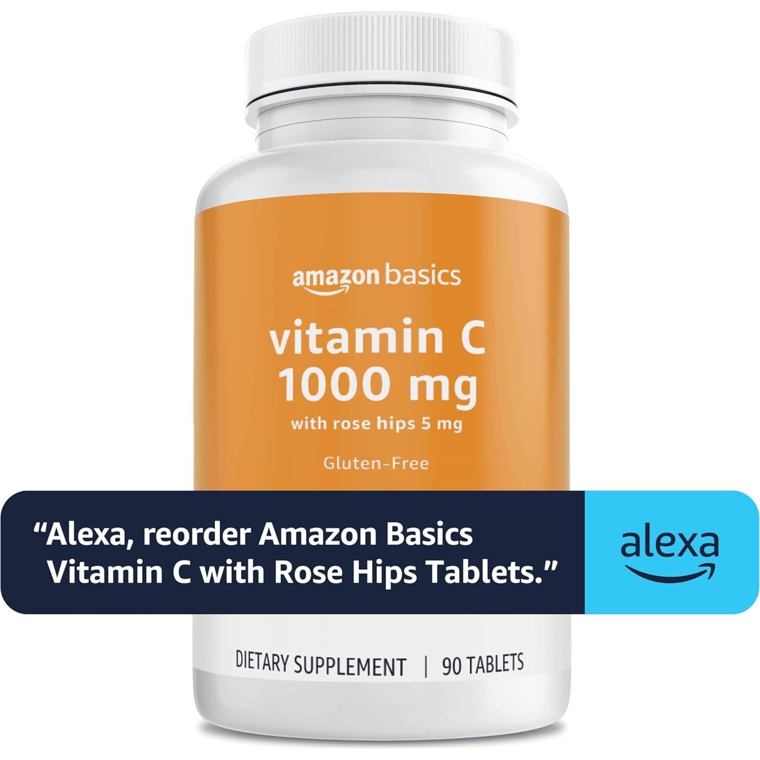 Vitamina C 1000 mg con Rosa Mosqueta 5 mg Amazon Basics 90 tabletas