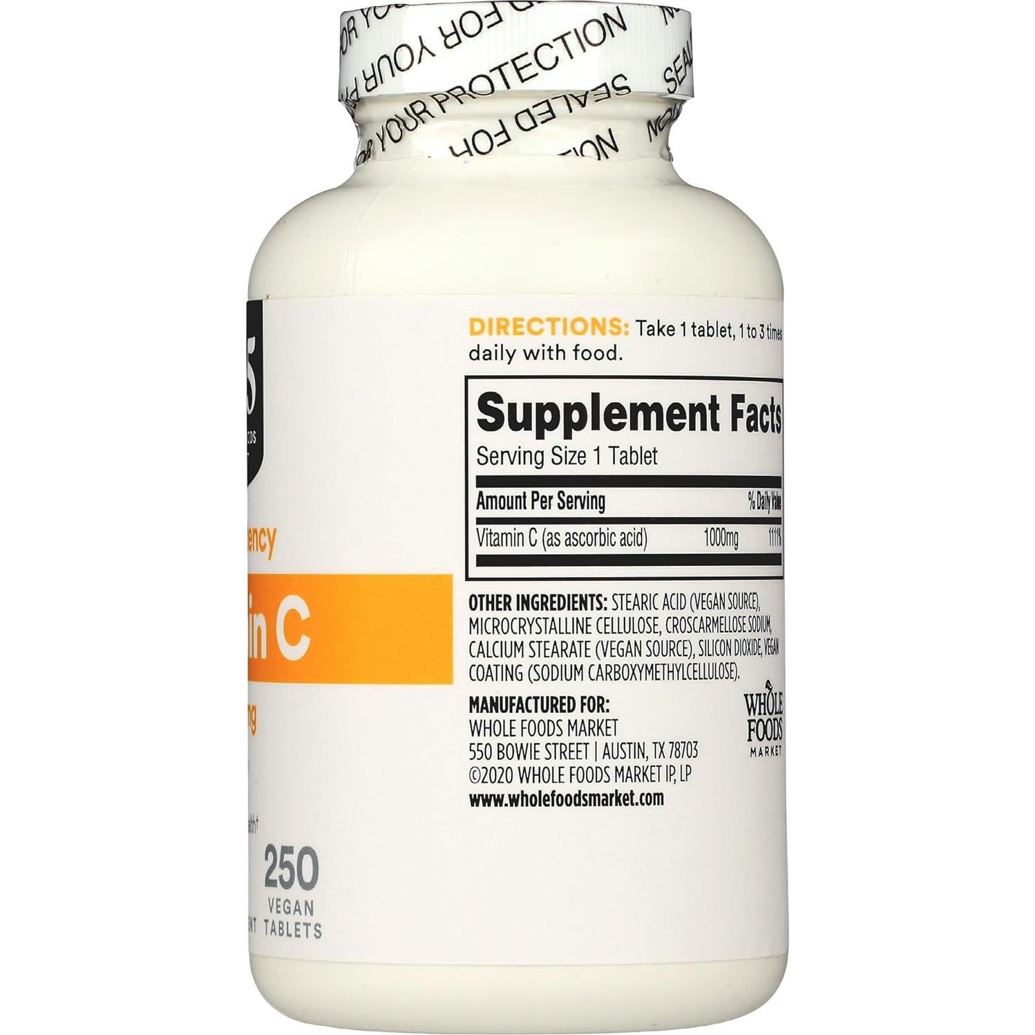 Vitamina C 1000mg 365 Whole Foods - Vegana 250 Tabletas