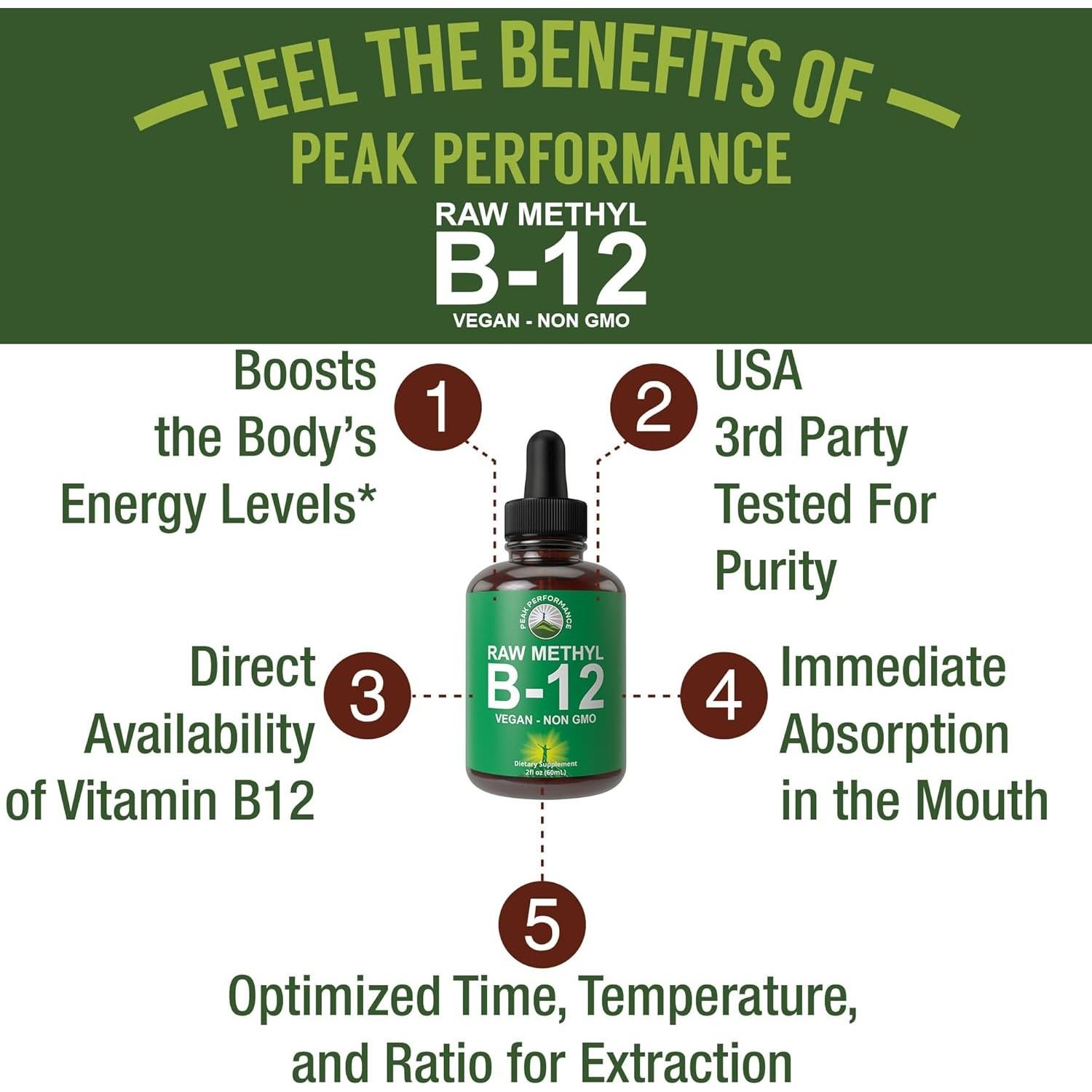 Gotas Líquidas de Metil B12 Vegano Peak Performance 59 ml