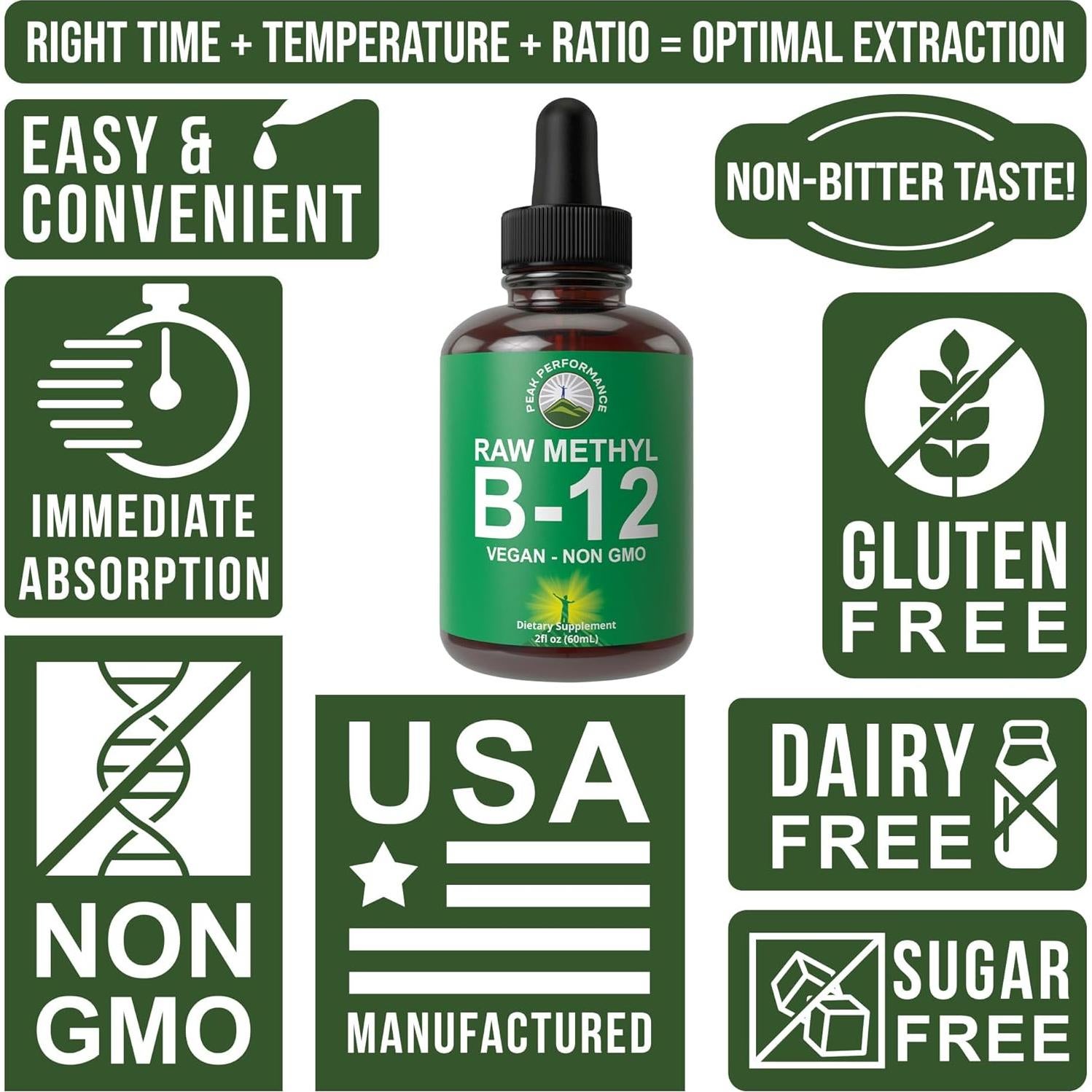 Gotas Líquidas de Metil B12 Vegano Peak Performance 59 ml