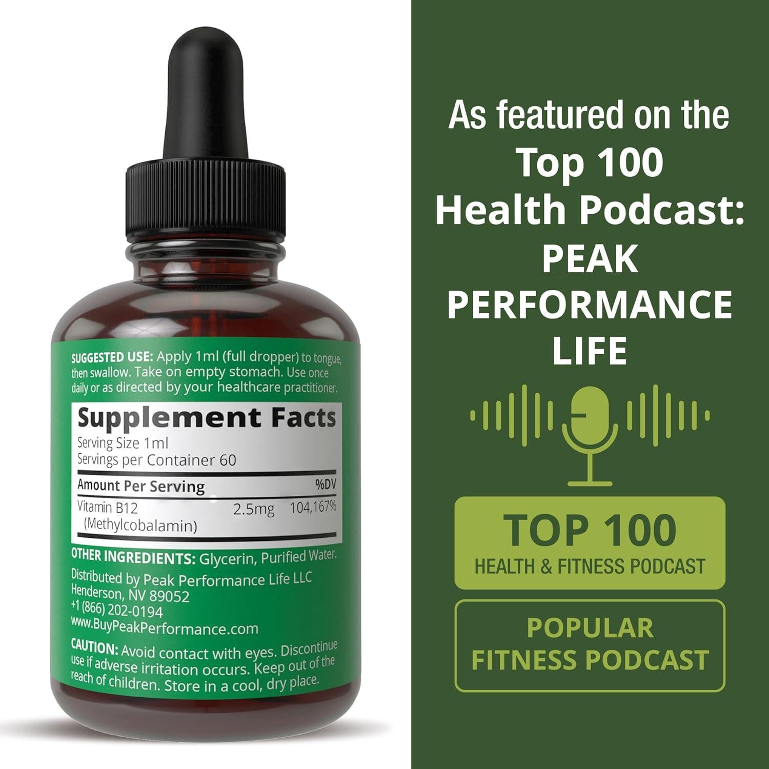 Gotas Líquidas de Metil B12 Vegano Peak Performance 59 ml