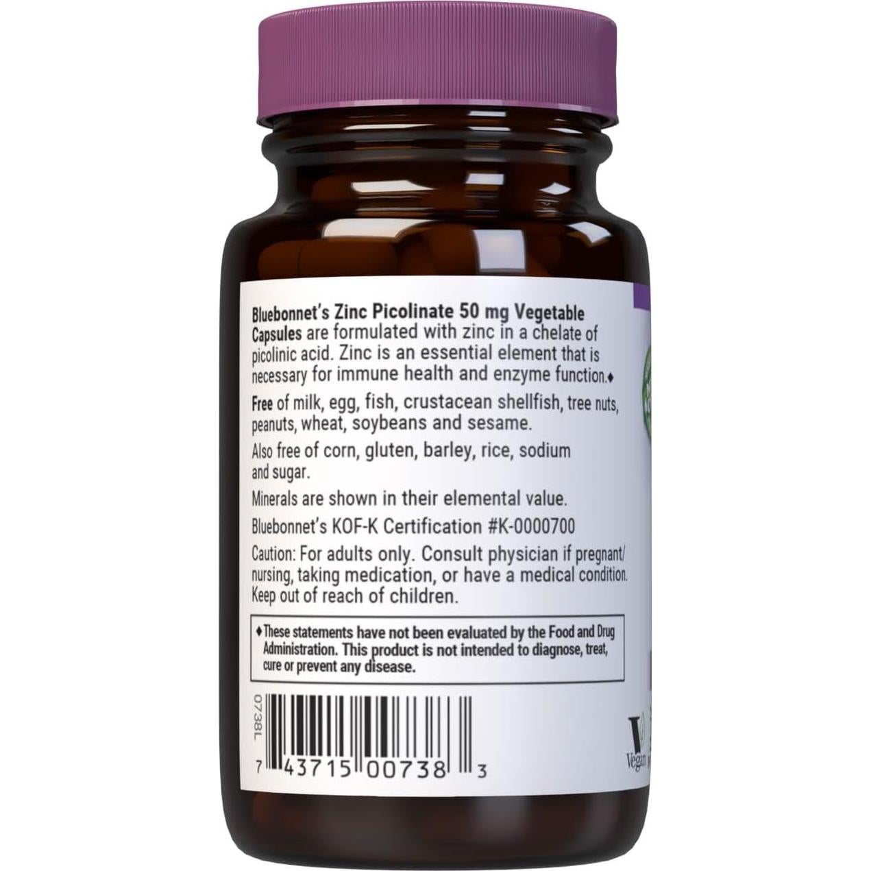 Zinc Picolinato Bluebonnet 50 mg 50 Cápsulas Veganas
