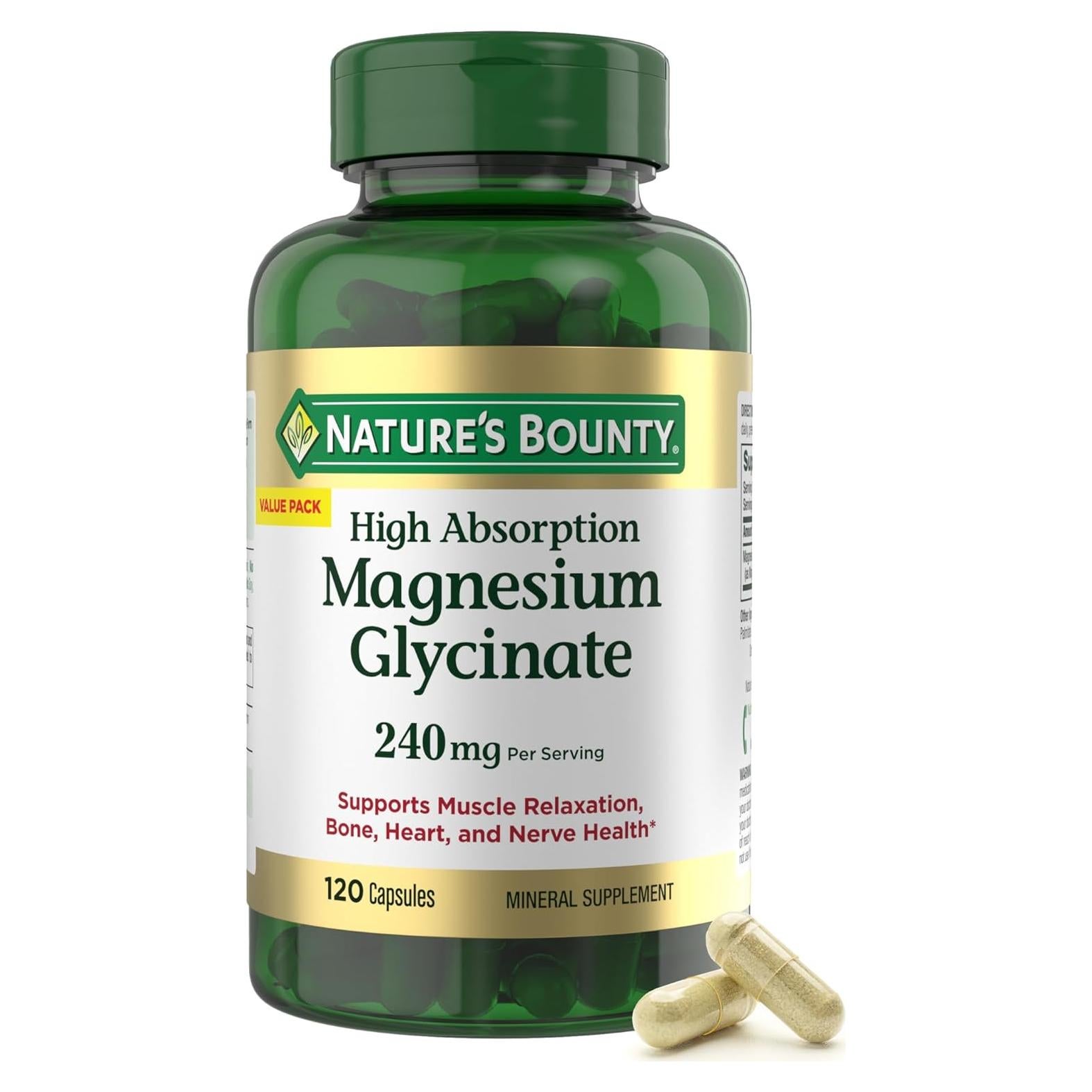 Magnesio Glicinato Nature's Bounty 240 mg 120 Cápsulas Vegetales