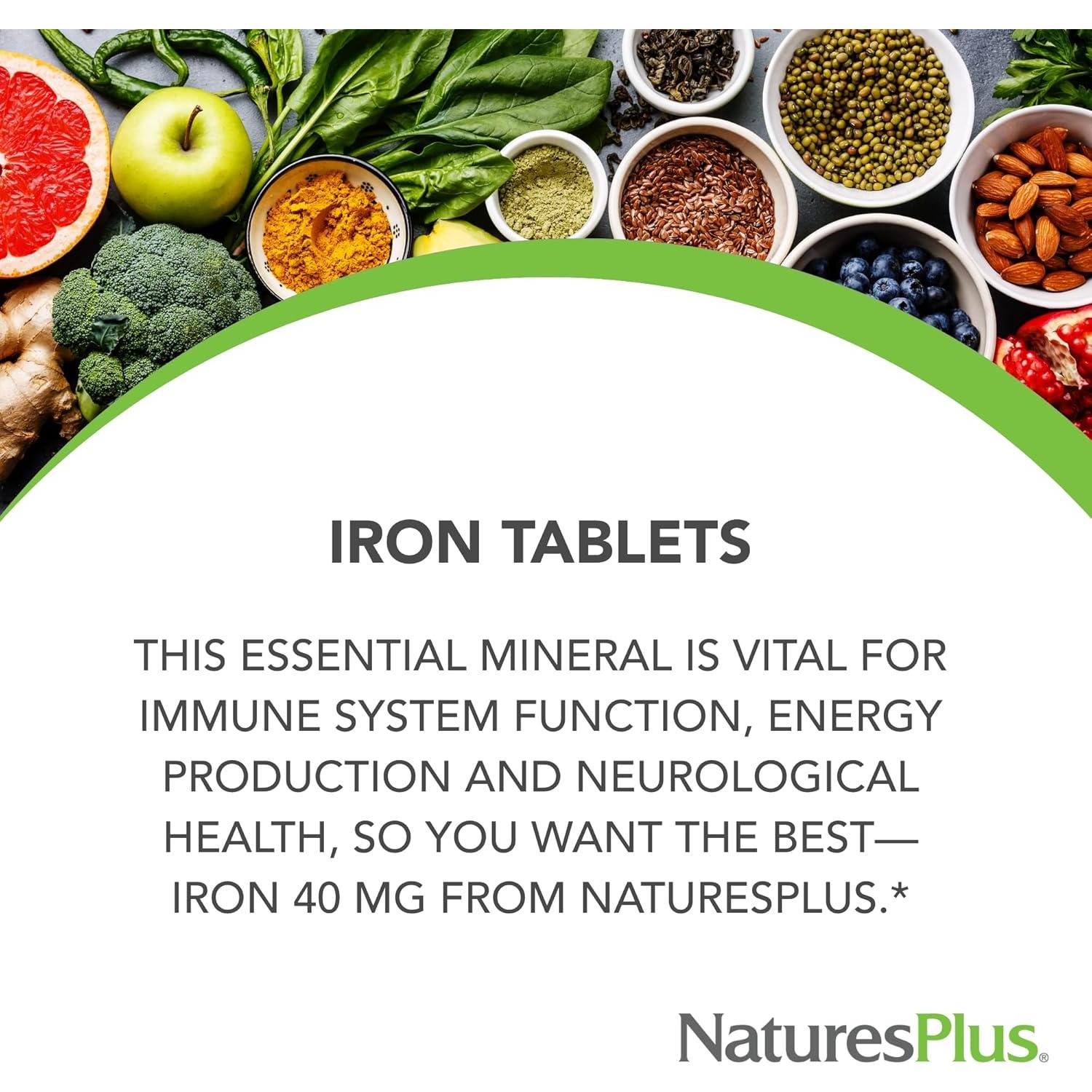 Suplemento de Hierro NaturesPlus - 40 mg, 90 Tabletas Vegetarianas