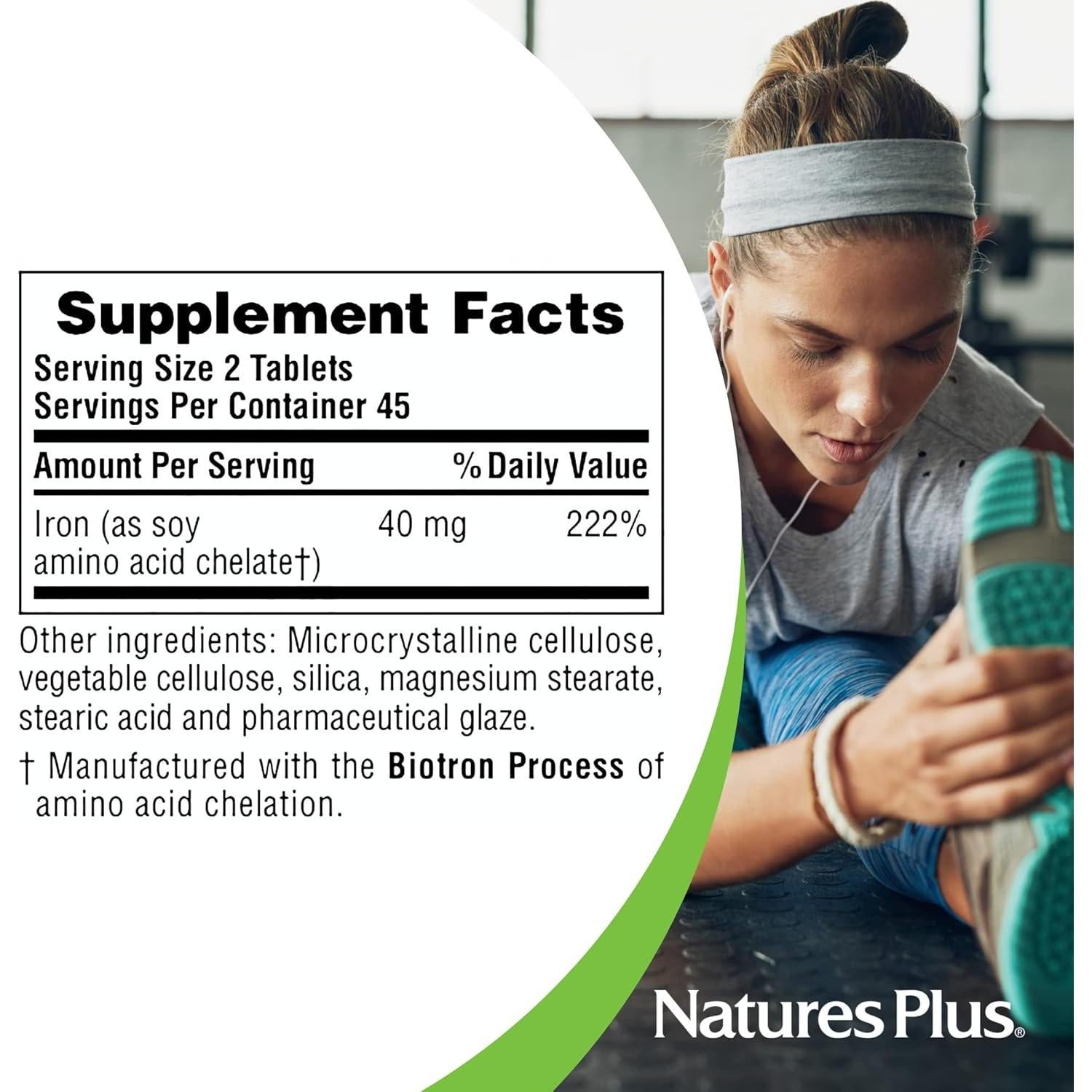 Suplemento de Hierro NaturesPlus - 40 mg, 90 Tabletas Vegetarianas