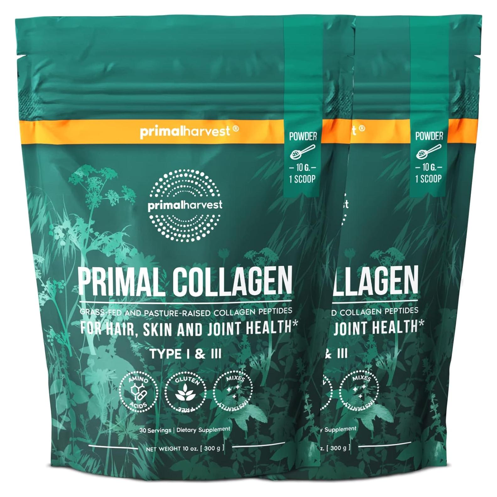 Polvo de colágeno Primal Harvest 142g x 2, tipo I y III, sin sabor