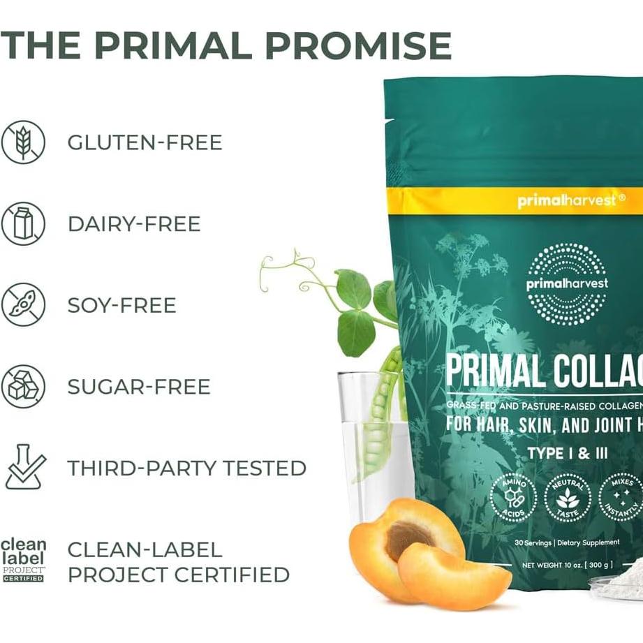 Polvo de colágeno Primal Harvest 142g x 2, tipo I y III, sin sabor