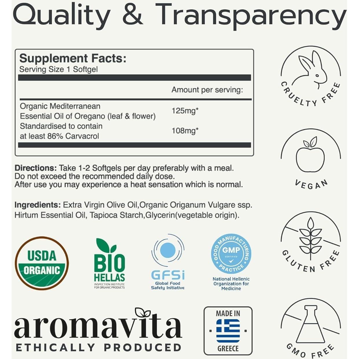 Cápsulas de Aceite de Orégano Orgánico AROMAVITA 60 Softgels