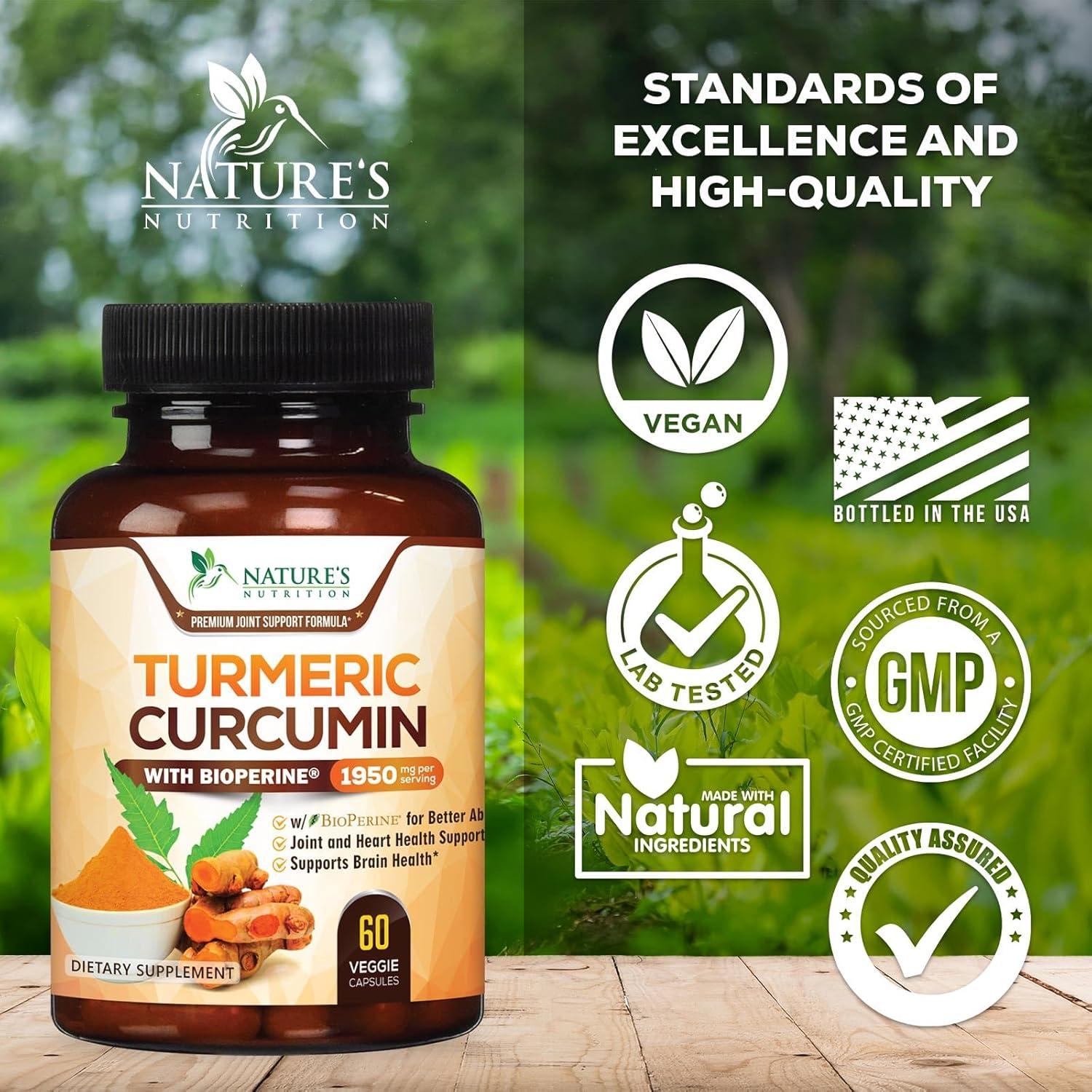 Suplemento de Cúrcuma y Curcumina 1950mg - 60 Cápsulas Veganas