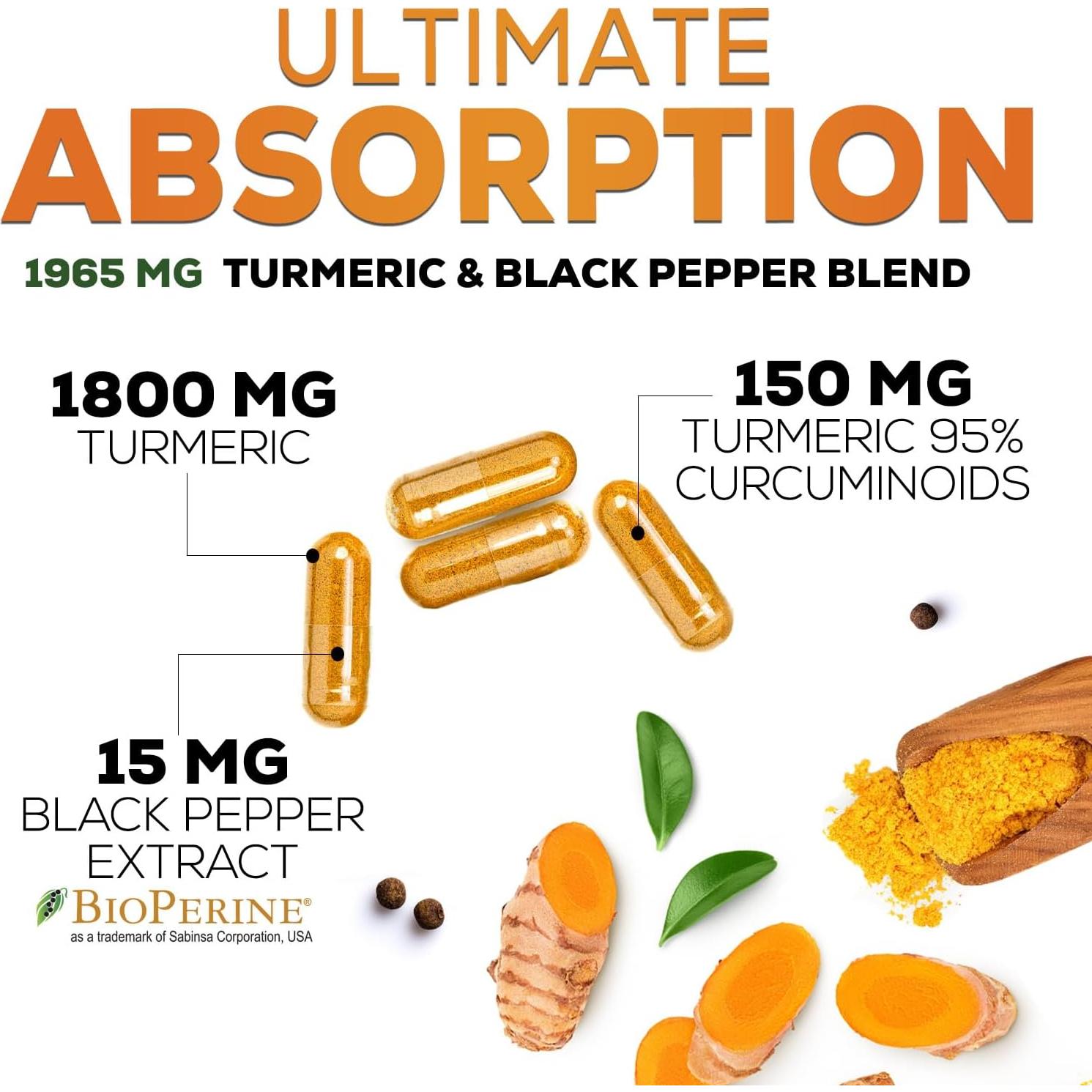 Suplemento de Cúrcuma y Curcumina 1950mg - 60 Cápsulas Veganas