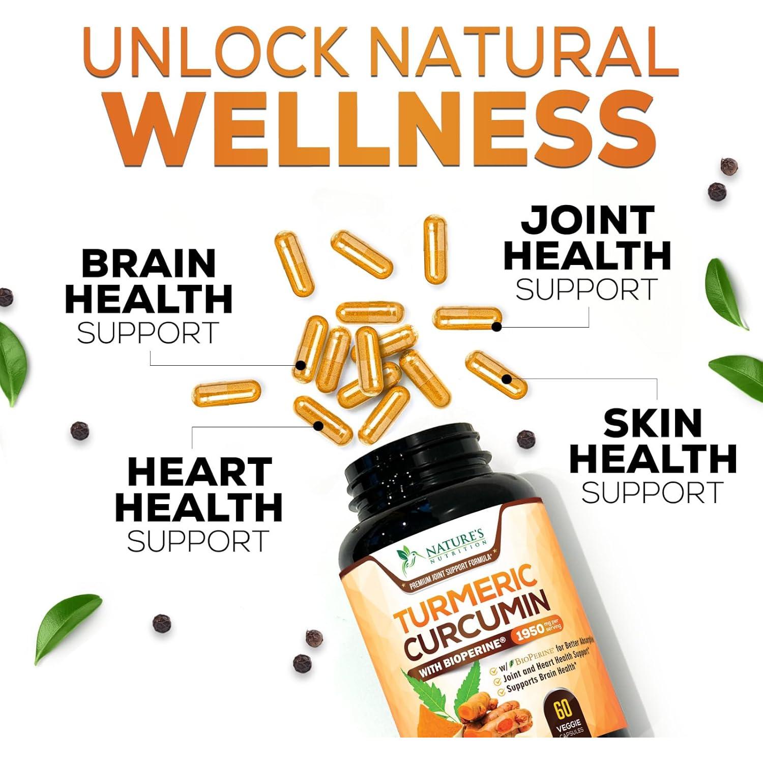 Suplemento de Cúrcuma y Curcumina 1950mg - 60 Cápsulas Veganas