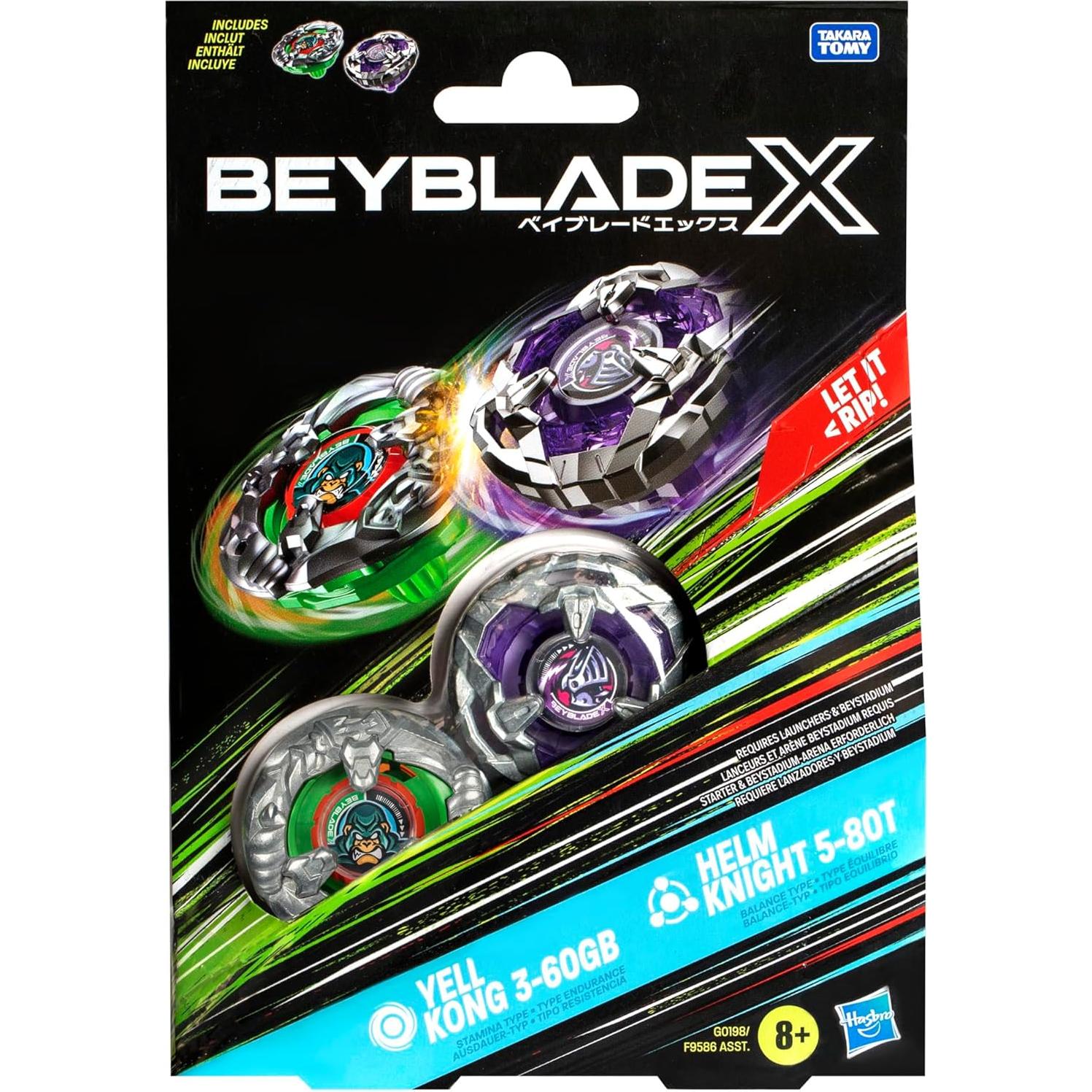 Beyblade X Yell Kong 3-60GB and Helm Knight 5-80T Top Dual Pack Set, Includes 2 Right-Spin Tops, Spinning Bey Toys for 8+ Year Old Kids, Stamina & Balance Types