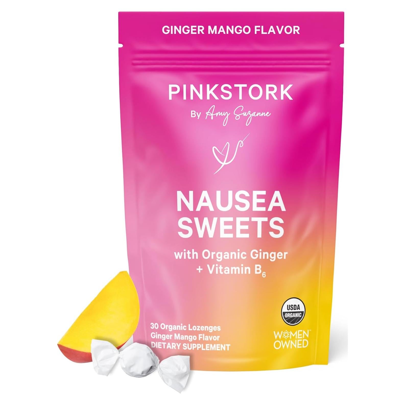 Dulces Orgánicos de Mango Pink Stork con Vitamina B6 y Jengibre - 30 Unidades