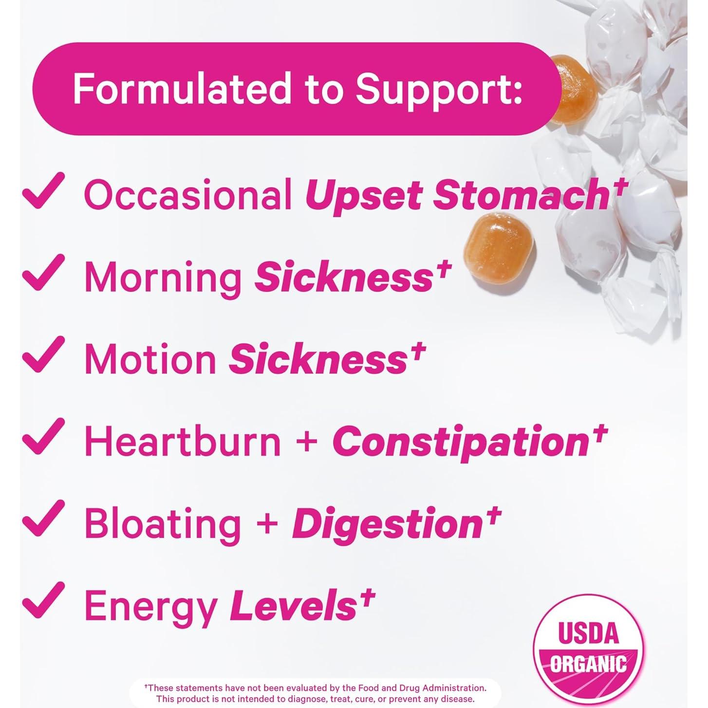 Dulces Orgánicos de Mango Pink Stork con Vitamina B6 y Jengibre - 30 Unidades