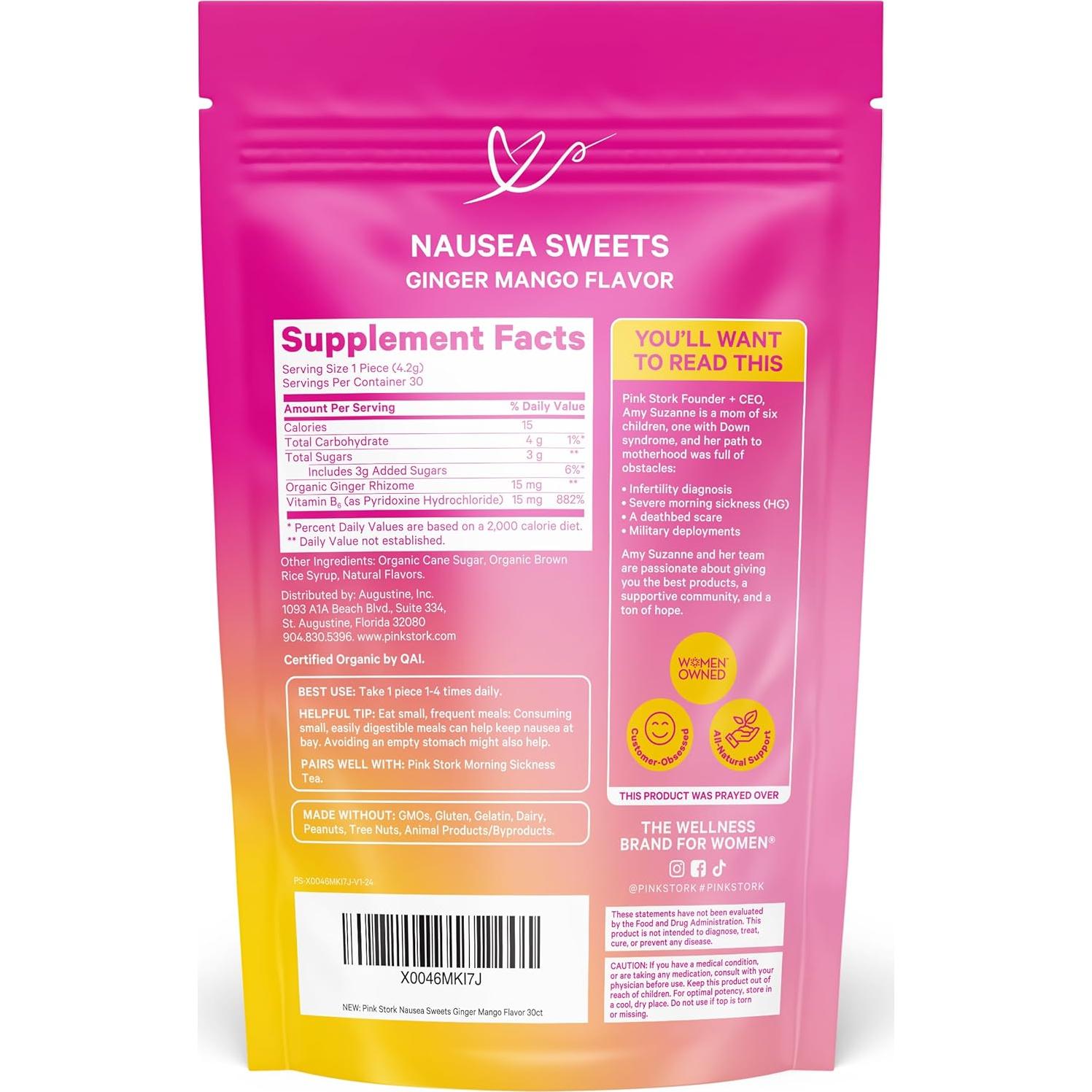 Dulces Orgánicos de Mango Pink Stork con Vitamina B6 y Jengibre - 30 Unidades