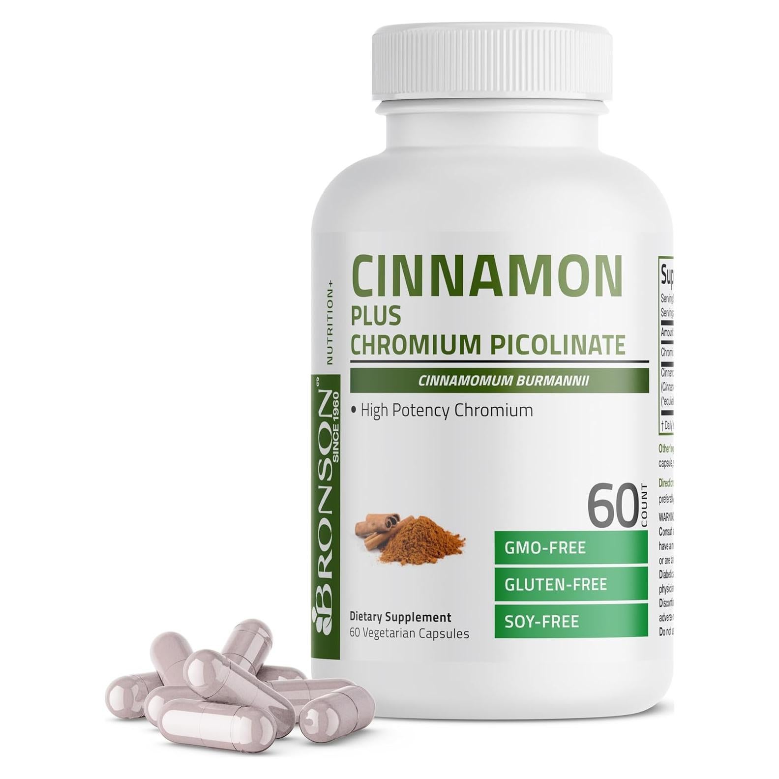 Suplemento de Canela Bronson Plus con Picolinato de Cromo 60 Cápsulas
