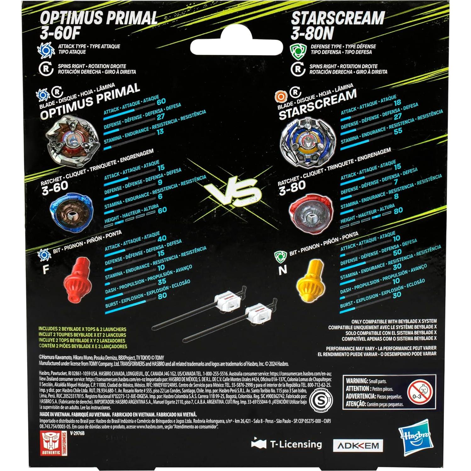 Hasbro Beyblade X Transformers Collab Optimus Primal 3-60F vs. Starscream 3-80N, Multipack