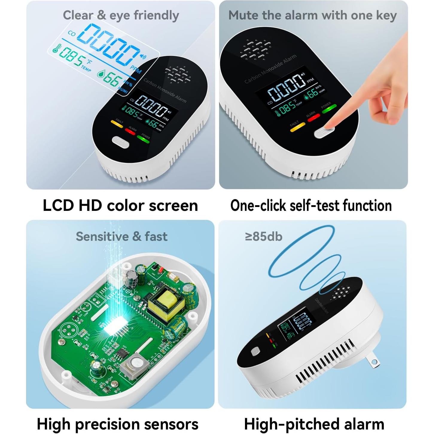 Detector de Monóxido de Carbono 3 en 1 FDUIOSPF Enchufable