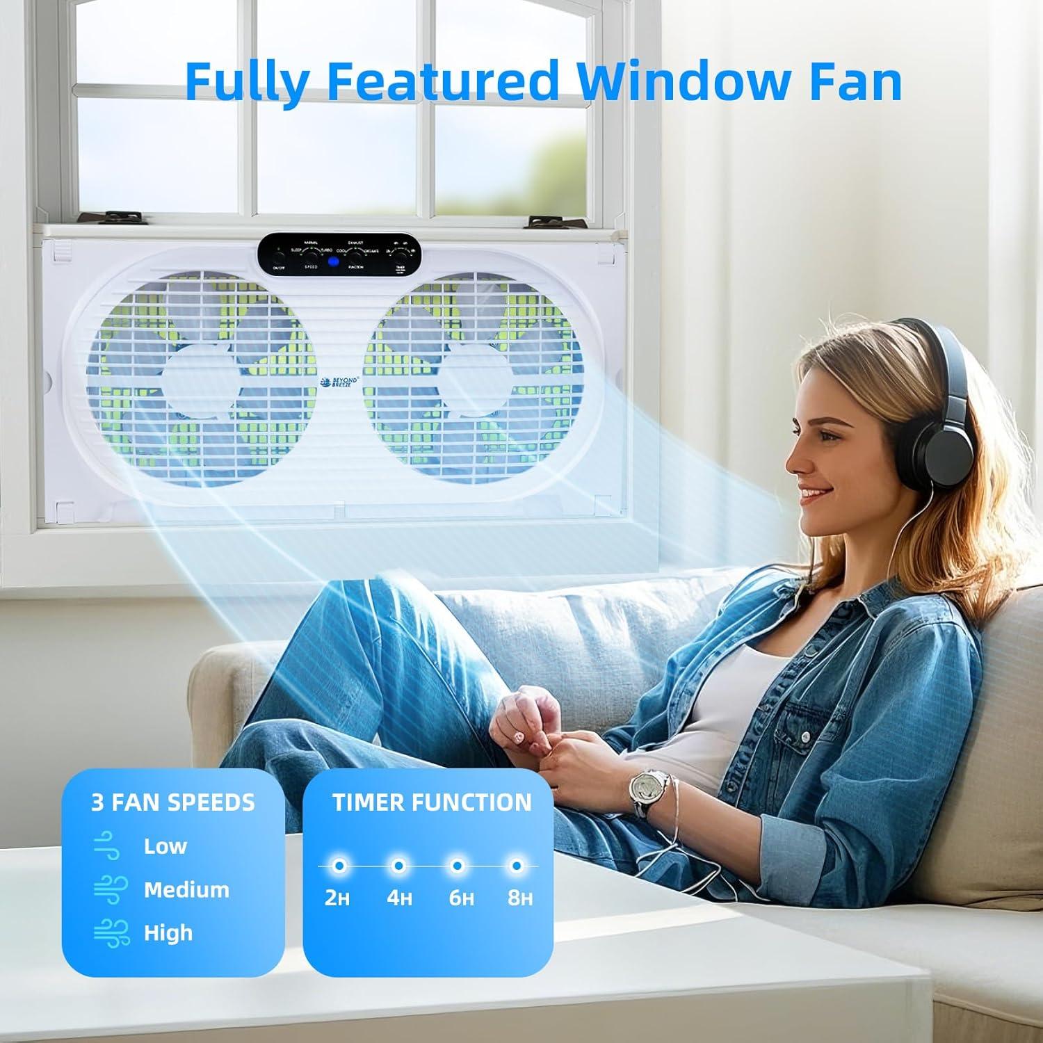 Ventilador de Ventana Doble BEYOND BREEZE 9" con Control Remoto