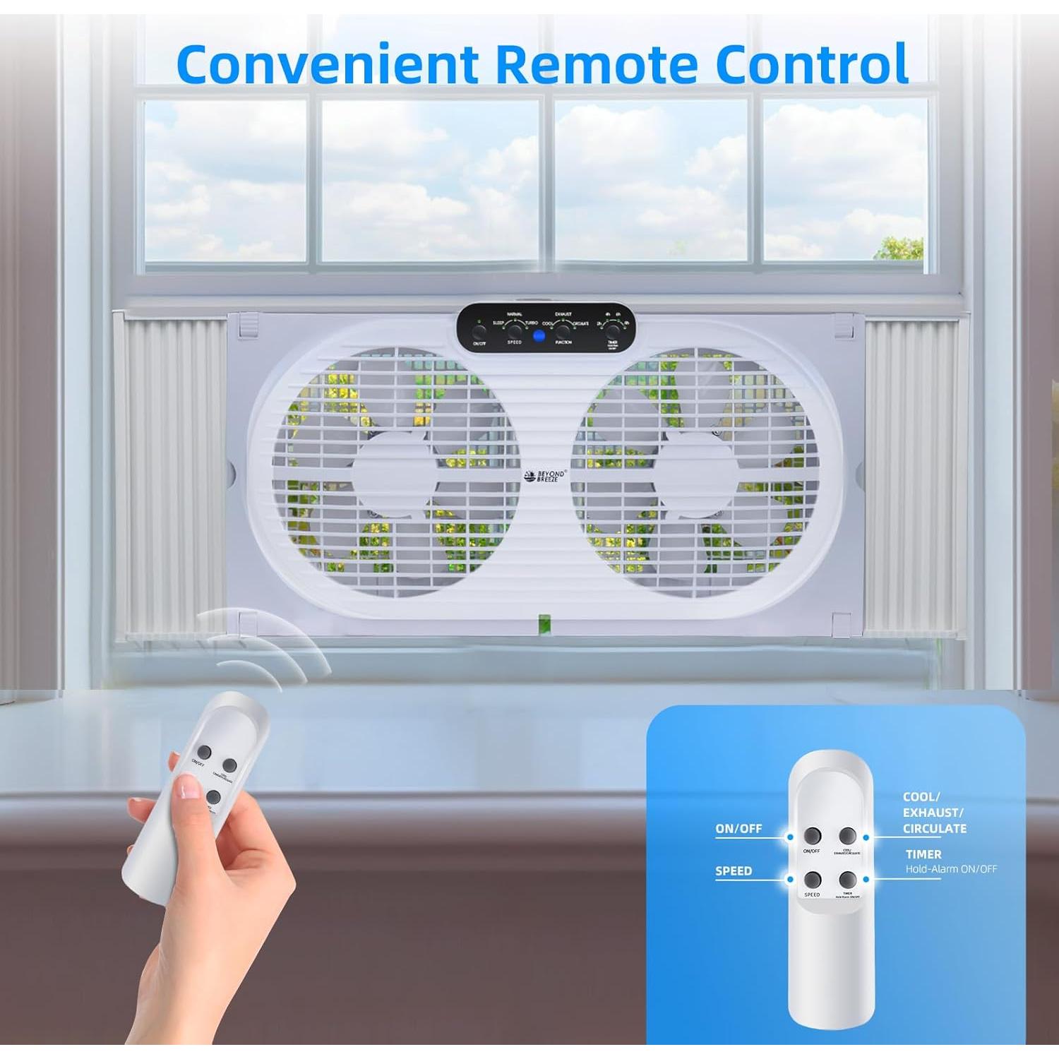 Ventilador de Ventana Doble BEYOND BREEZE 9" con Control Remoto