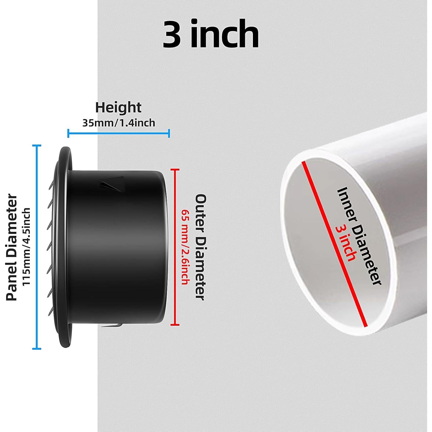 Cubierta de Ventilación de Aire PIIYOOSNN 3" Acero Inoxidable 304