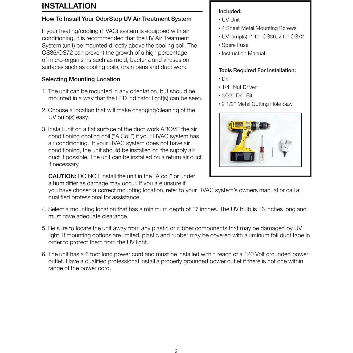 Purificador de Aire UV OdorStop OS36 36W para HVAC 464.5m²