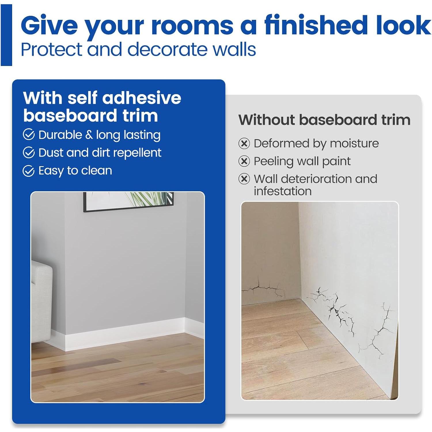 Muzata Moldura de Zócalo Flexible Autoadhesiva 10 cm x 6 m Blanco