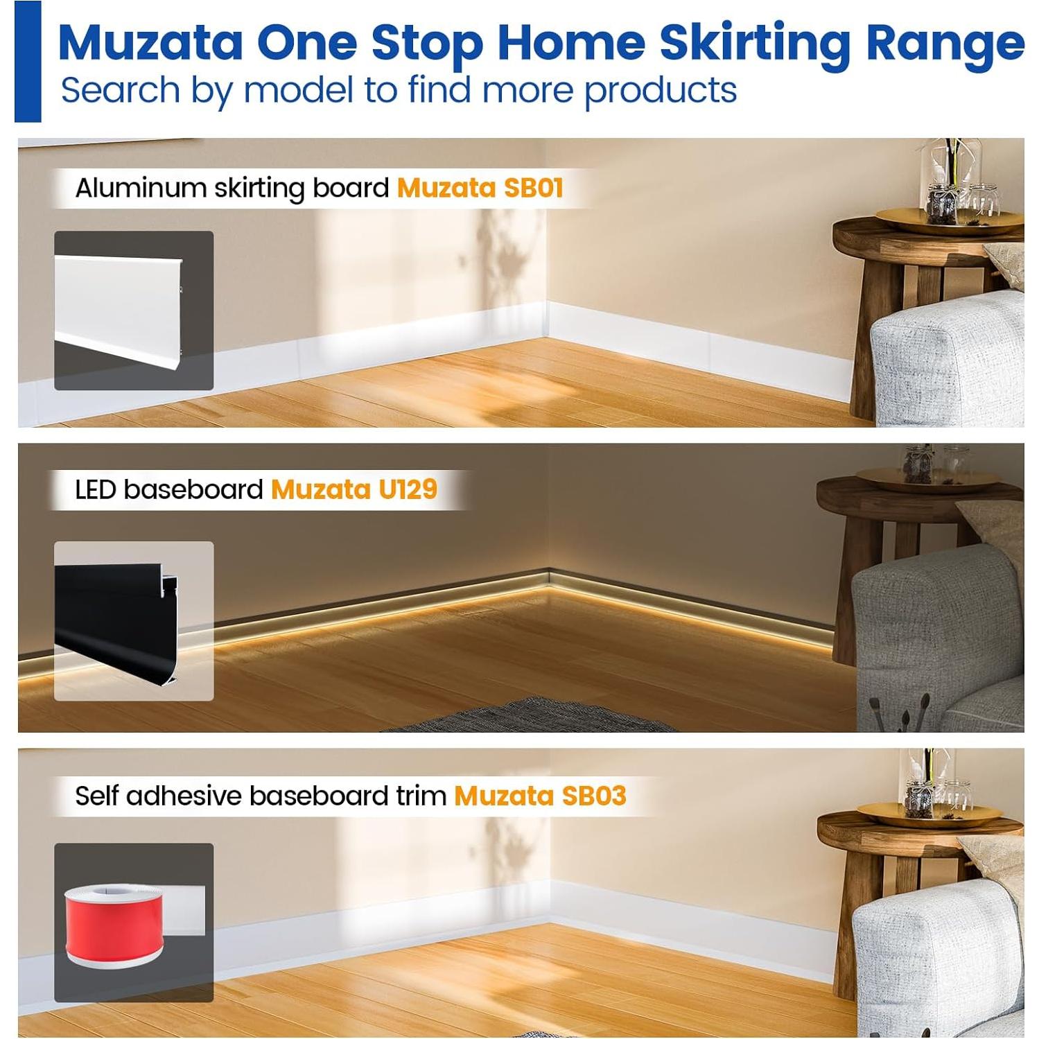 Muzata Moldura de Zócalo Flexible Autoadhesiva 10 cm x 6 m Blanco