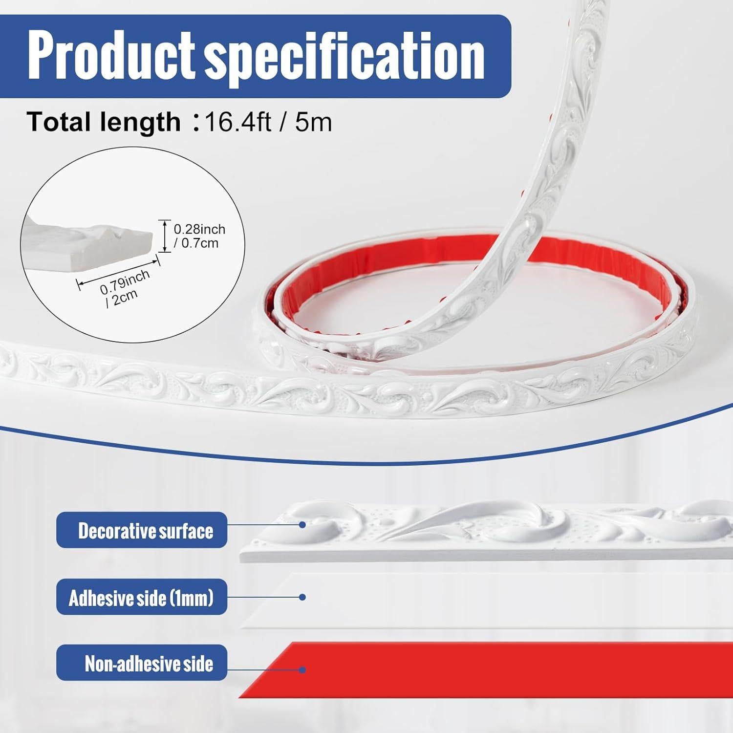 Moldura de Corona Autoadhesiva KIJOU Blanca 4 Rollos 20.1m