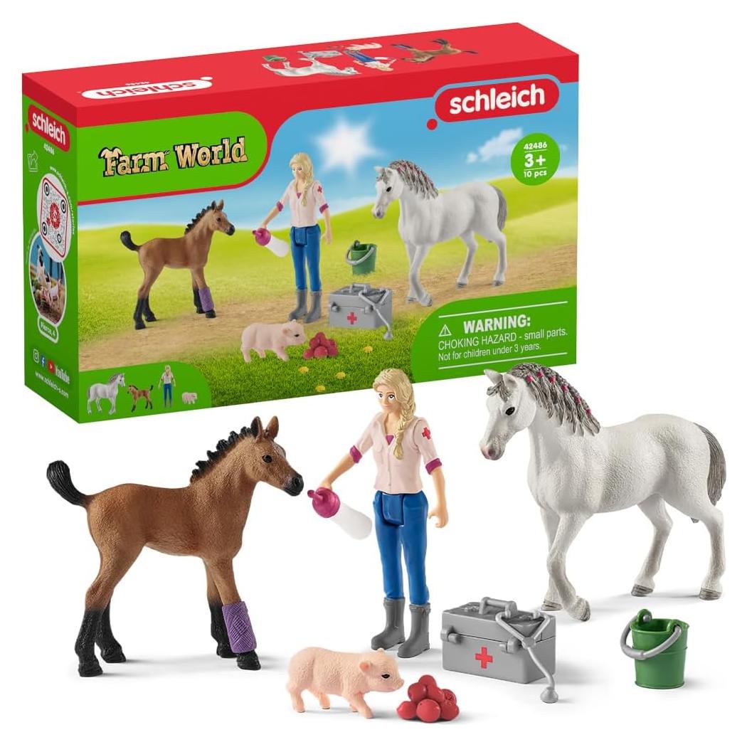 Juego de Veterinario Schleich Farm World 9 Piezas Yegua Potro