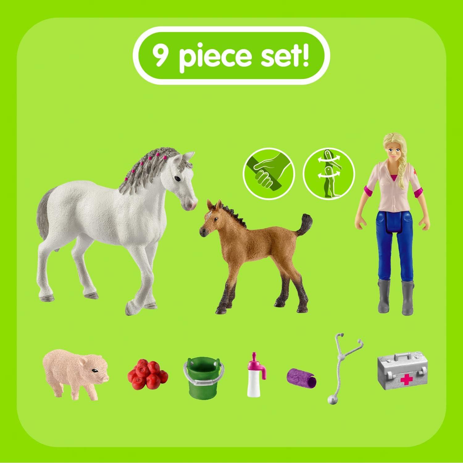 Juego de Veterinario Schleich Farm World 9 Piezas Yegua Potro