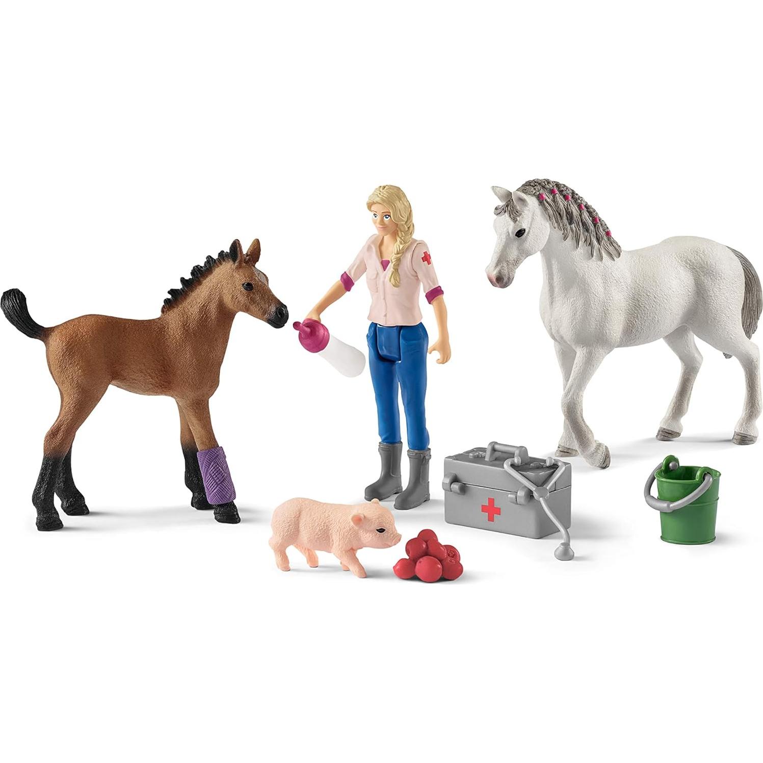 Juego de Veterinario Schleich Farm World 9 Piezas Yegua Potro