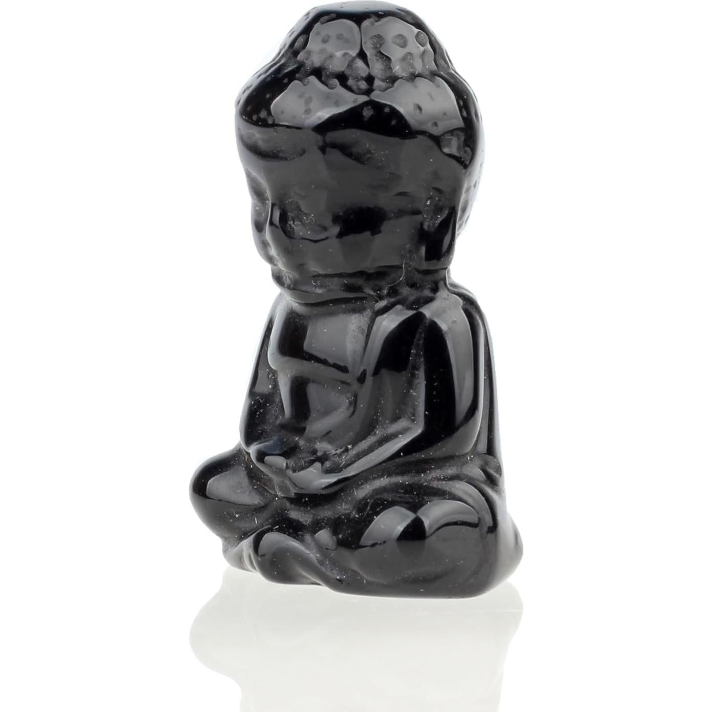 Estatua de Buda de Obsidiana Negra 2" para Decoración Feng Shui
