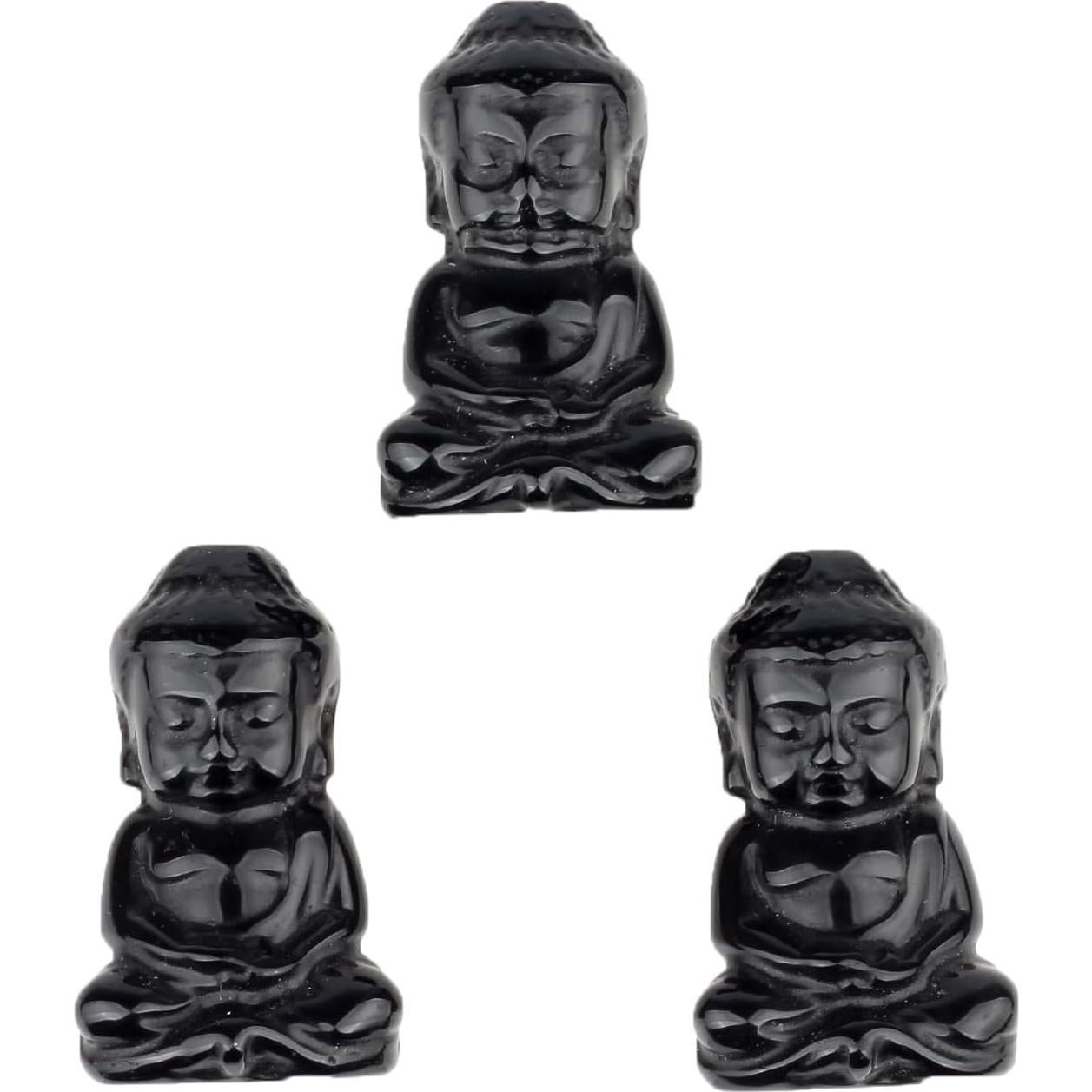 Estatua de Buda de Obsidiana Negra 2" para Decoración Feng Shui